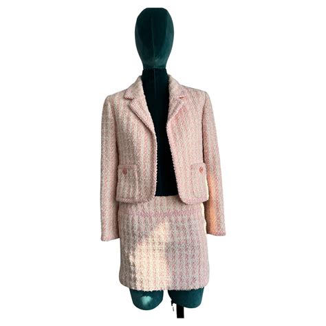 chanel tweed fabric by the yard|Chanel pink tweed suit.